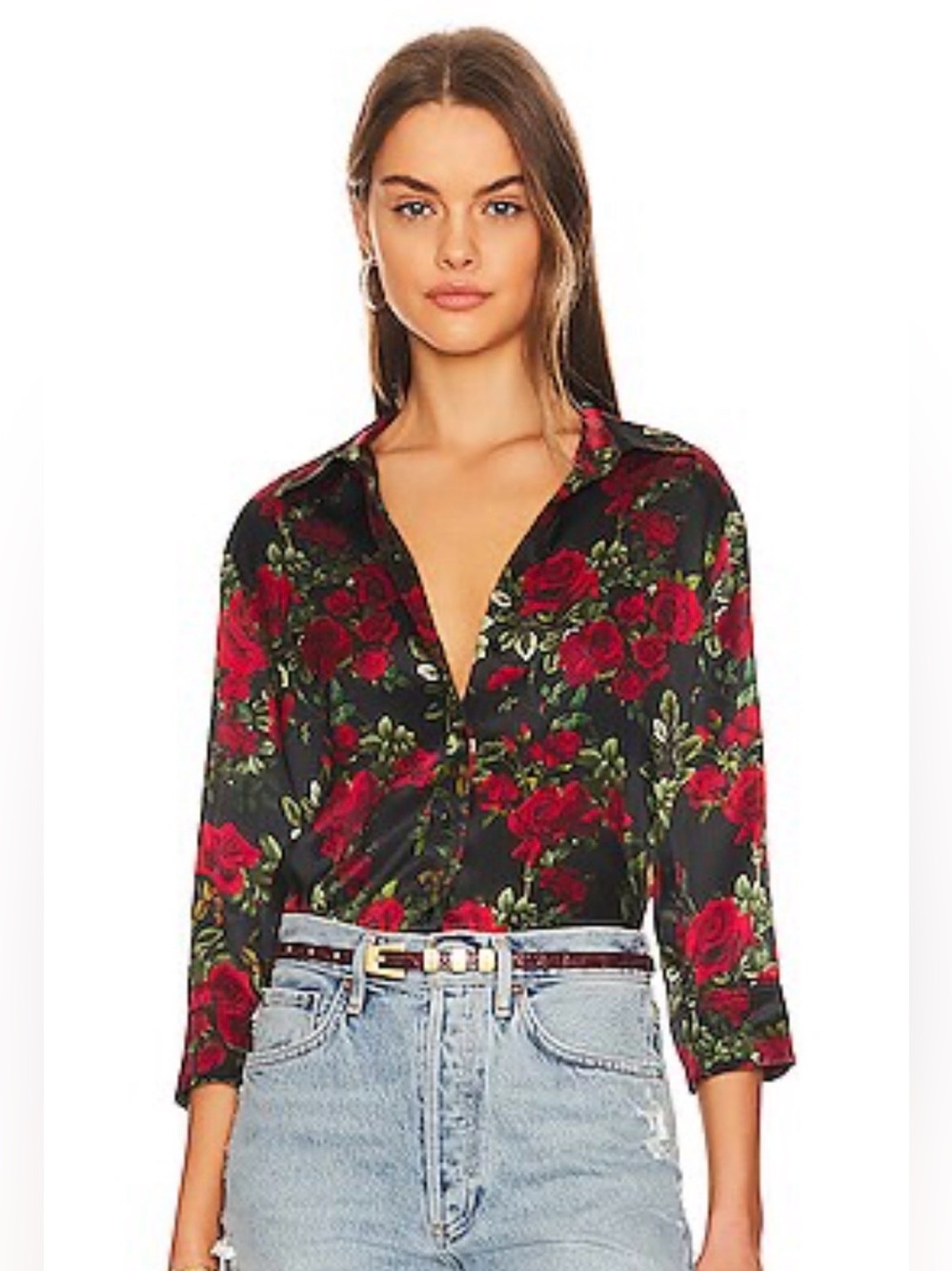 L'AGENCE Dani 100% Silk Rose Print Blouse - Size Small